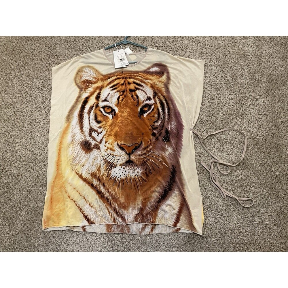 Womens Tiger Print T-Shirt Top SZ XL Stretch Polyester Fashion Rhinestone NWT
